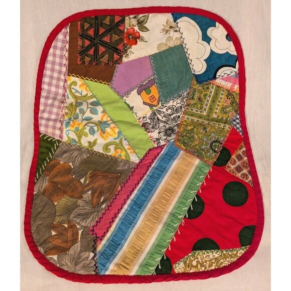 Crazy Quilt Placemats Handmade Patchwork Maximalism Retro Set Of 4 Vtg 70s Red - Picture 2 of 16